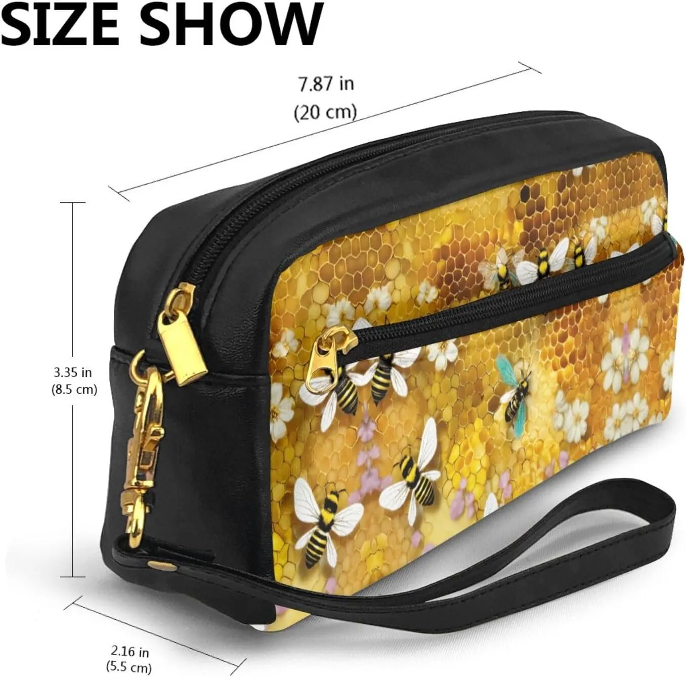Honey Bees Print Portable Makeup Bag,Travel-Friendly Design,Versatile Mini Makeup Pouchtion