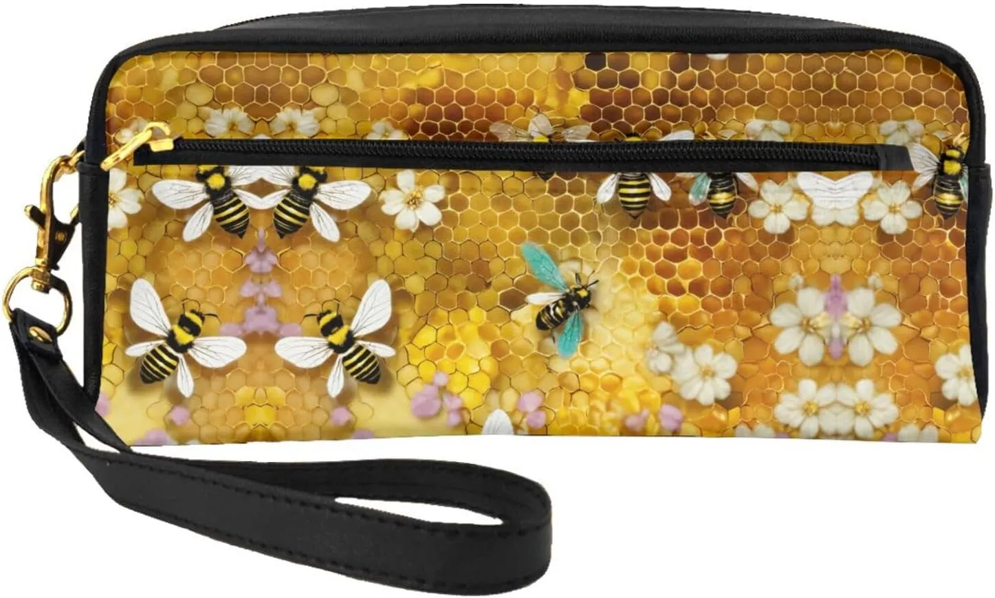 Honey Bees Print Portable Makeup Bag,Travel-Friendly Design,Versatile Mini Makeup Pouchtion