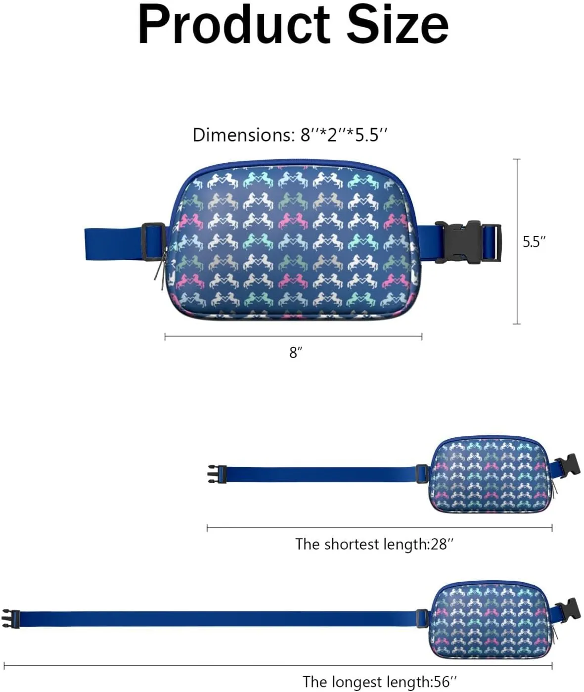 Horse Mini Belt Bag for Men Women Pony Floral Waist Packs Crossbody Bags Adjustable Strap for Hiking Cycling Sports
