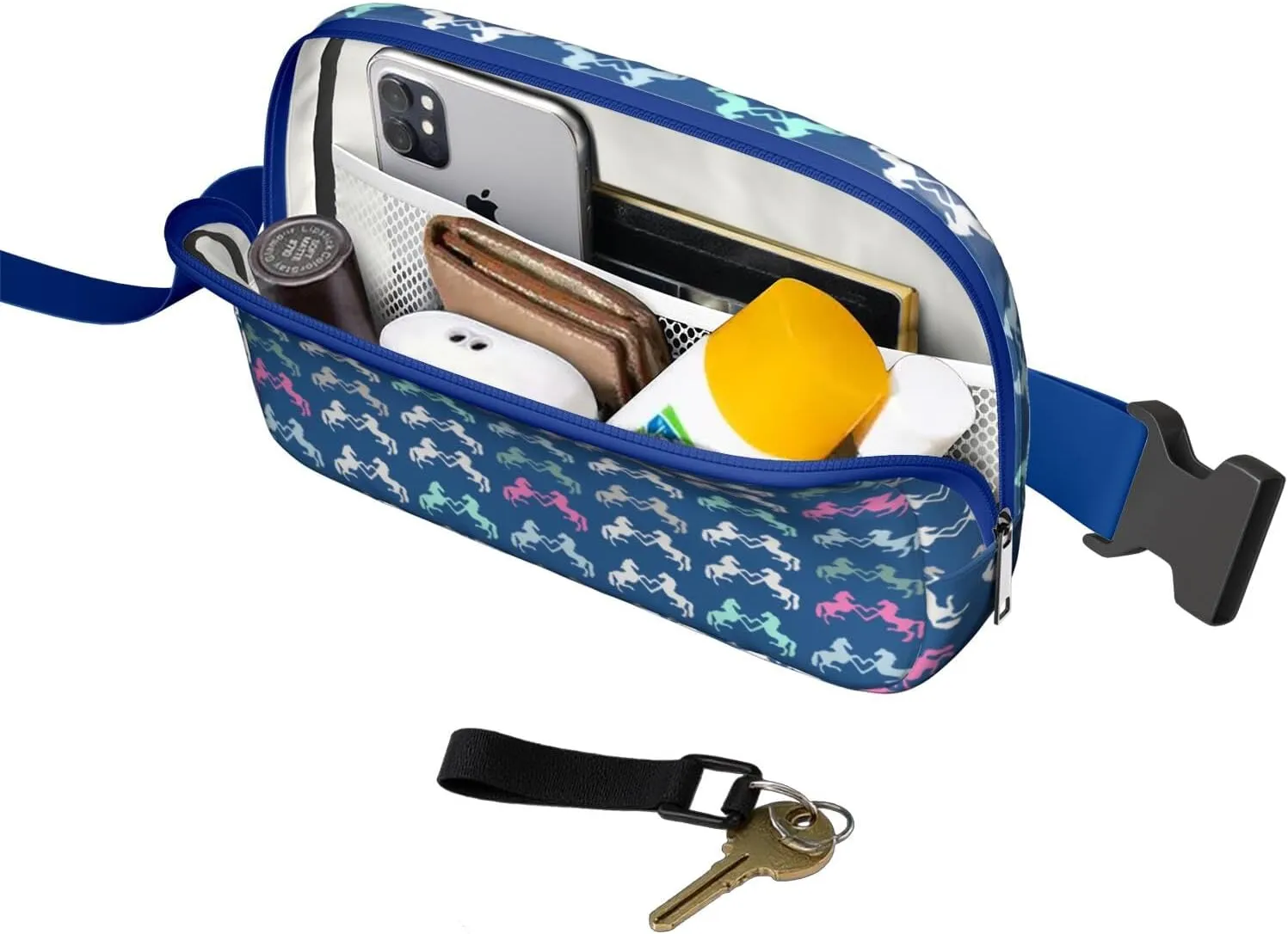 Horse Mini Belt Bag for Men Women Pony Floral Waist Packs Crossbody Bags Adjustable Strap for Hiking Cycling Sports