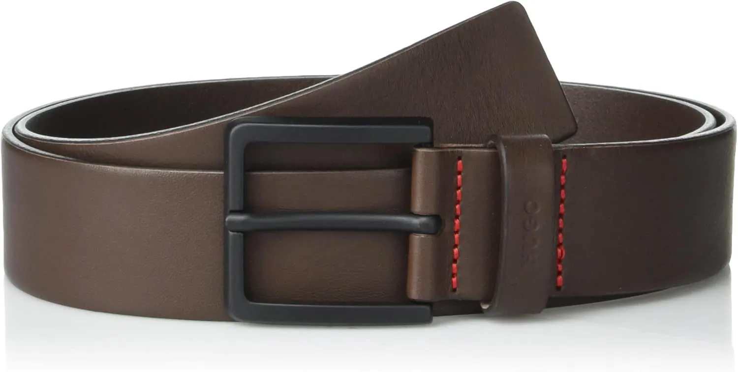 HUGO mens Matte Buckle Smooth Leather Belt