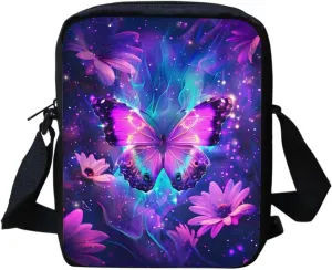 HUGS IDEA Butterfly Floral Print Small Messenger Bags for Girls Cute Cross Body Sling Bags with Adjustable Strap Durable Shoulder Handbag Tote
