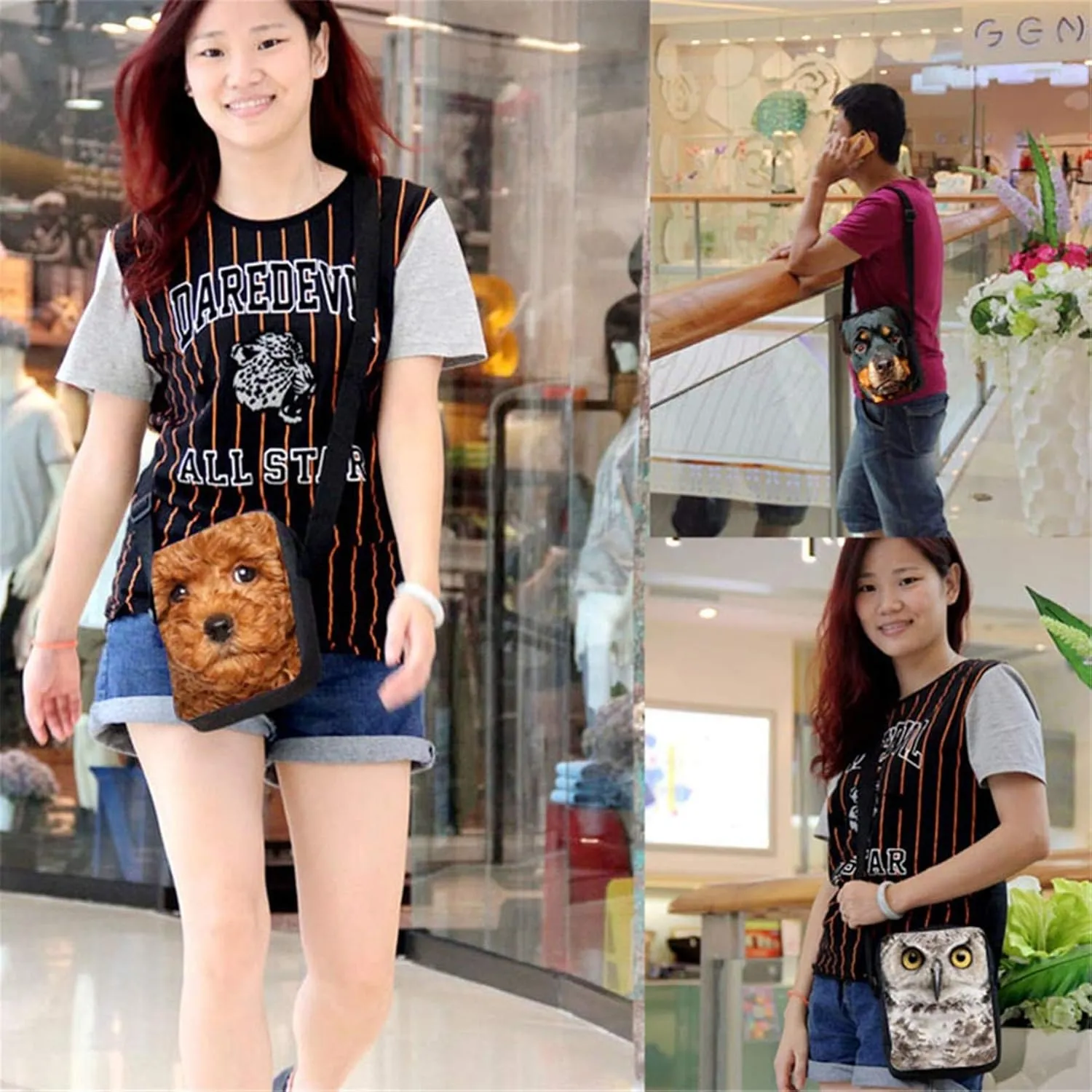 HUGS IDEA Mini Cross-Body Bag Black Cat Floral Small AdjustableShoulder Messenger Handbag Casual Cellphone Purse