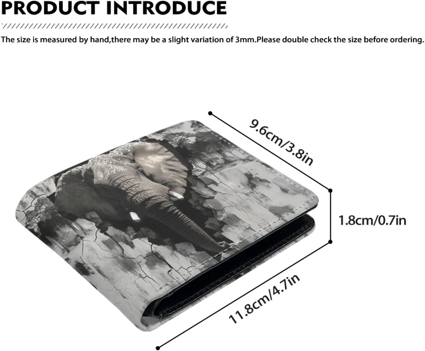 HUIACONG Gray Elephant Mens Wallet Bifold Slim,Leather Wallets Thin for Boys Gifts Travel Cash Coins Photos Organizer Wallets with Credit Cards Ponch