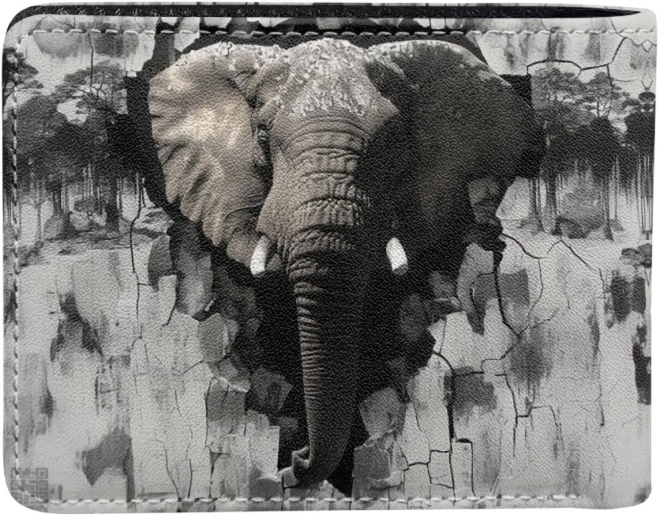 HUIACONG Gray Elephant Mens Wallet Bifold Slim,Leather Wallets Thin for Boys Gifts Travel Cash Coins Photos Organizer Wallets with Credit Cards Ponch