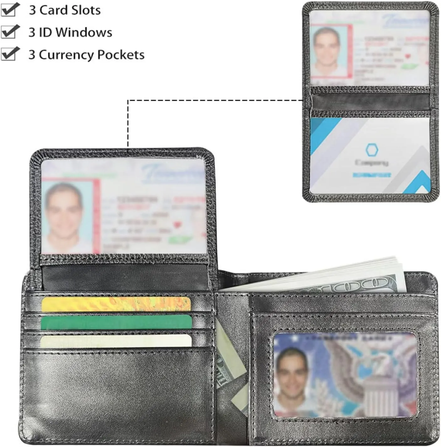 HUIACONG Gray Elephant Mens Wallet Bifold Slim,Leather Wallets Thin for Boys Gifts Travel Cash Coins Photos Organizer Wallets with Credit Cards Ponch