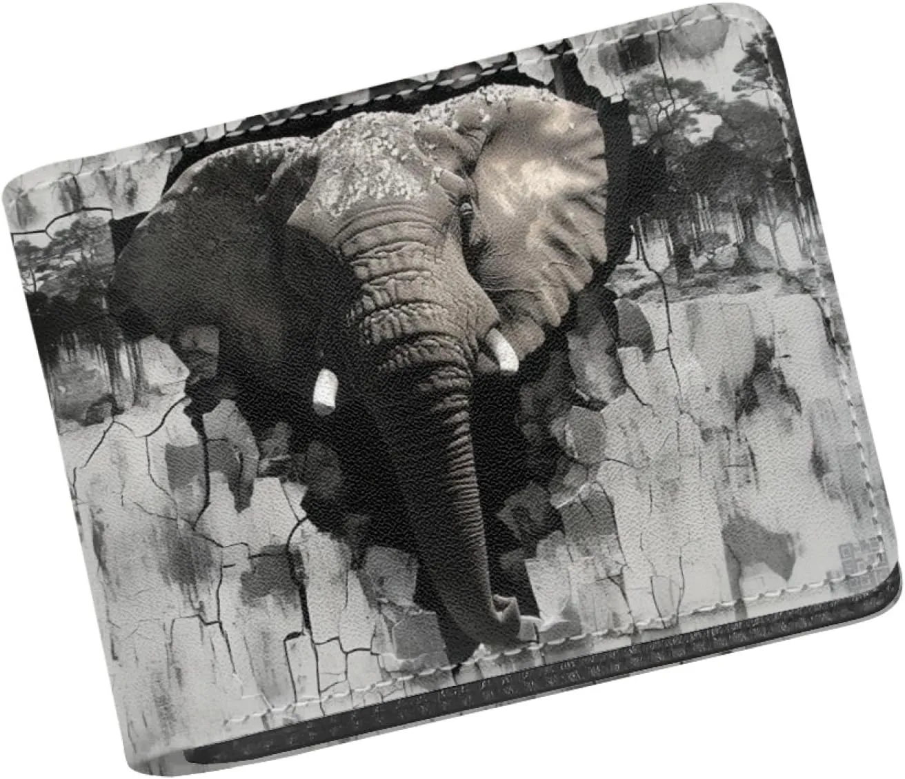 HUIACONG Gray Elephant Mens Wallet Bifold Slim,Leather Wallets Thin for Boys Gifts Travel Cash Coins Photos Organizer Wallets with Credit Cards Ponch