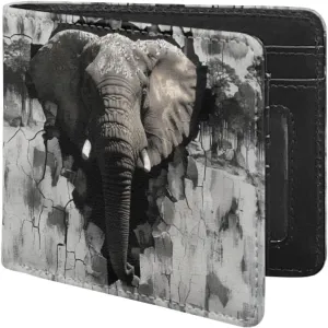 HUIACONG Gray Elephant Mens Wallet Bifold Slim,Leather Wallets Thin for Boys Gifts Travel Cash Coins Photos Organizer Wallets with Credit Cards Ponch