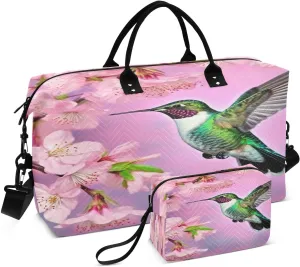 Hummingbird Floral Travel Duffel Bag, Shoulder Weekender Overnight Bags - Large Gym Bag with Wet Pocket