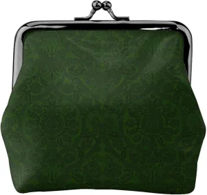 Hunter Green Floral Petals Pattern print Coin Purse with Kiss Lock Buckle Small Change Purse Card Holder Coin Pouch for Women