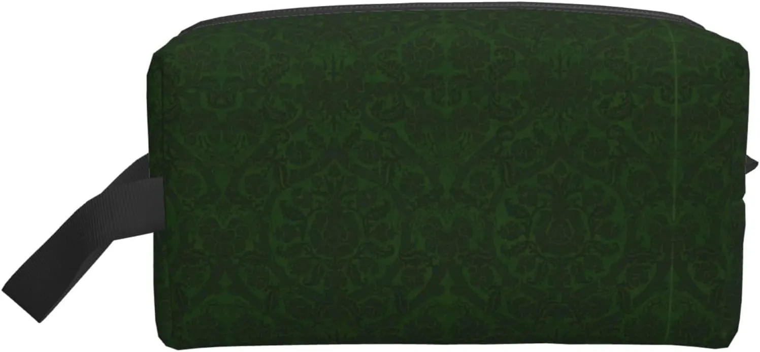 Hunter Green Floral Petals Pattern Print Travel Toiletry Organizer Bag, Cosmetic & Storage Pouch For Travel And Daily Use