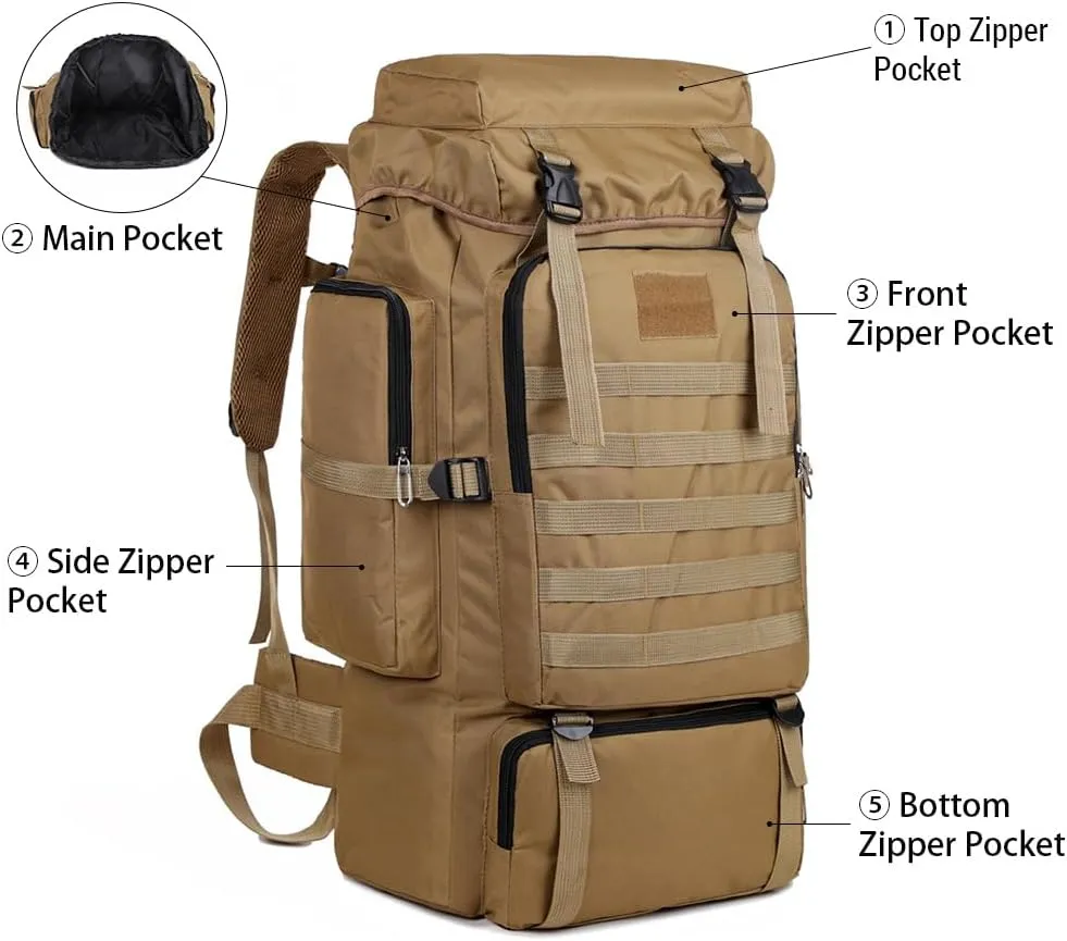 HXBER Large ty Hiking Backpack Outdoor Camping Rucksack Canvas Trekking Backpack