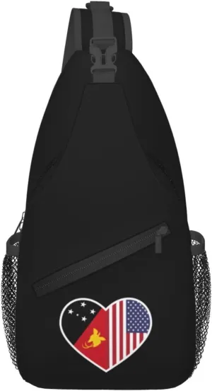 I Love America And Papua New Guinea Crossbody Bags For Women Men Chest Backpack Gym Shoulder Bag Travel Outdoor Sports Casual Crossbody Bags