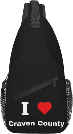 I Love Craven County Crossbody Bags For Women Men Chest Backpack Gym Shoulder Bag Travel Outdoor Sports Casual Crossbody Bags