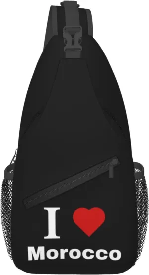 I love Morocco Crossbody Bags For Women Men Chest Backpack Gym Shoulder Bag Travel Outdoor Sports Casual Crossbody Bags