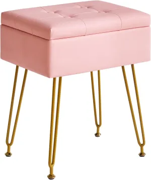 IBUYKE Multifunctional Storage Vanity Stool with Flip Tabletop, Adjustable Metal Legs & PU Leather - 40x30x48cm Ottoman Footrest for Makeup, Living Room, Entryway, Pink WBD014P