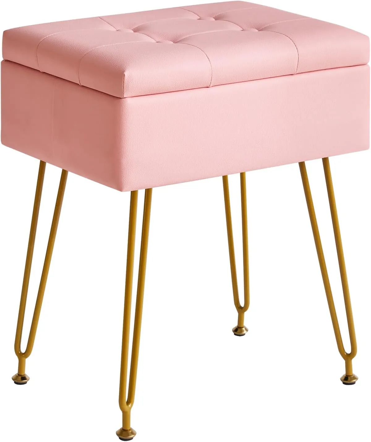 IBUYKE Multifunctional Storage Vanity Stool with Flip Tabletop, Adjustable Metal Legs & PU Leather - 40x30x48cm Ottoman Footrest for Makeup, Living Room, Entryway, Pink WBD014P