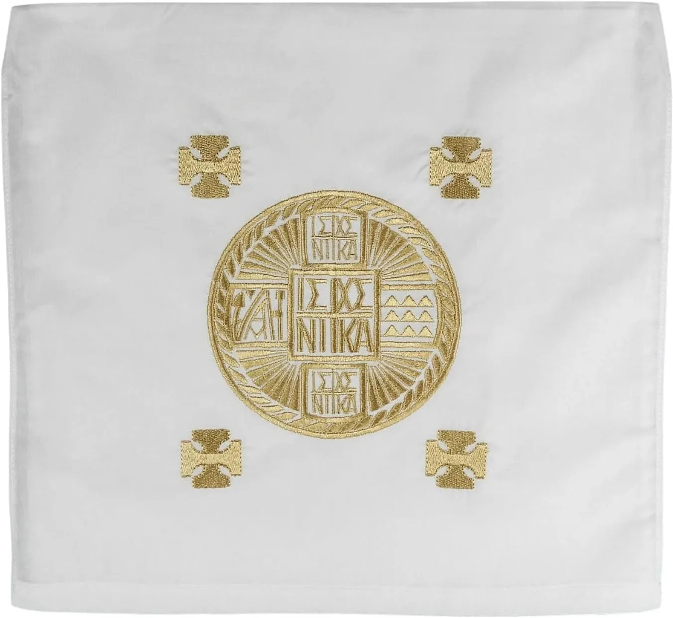 Iconsgr Traditional Elegant White Gold-Embroidered Religious Ceremonial Bread Pouch No.5 (33 cm x 33 cm / 13 inches x 13 inches)