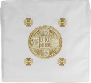 Iconsgr Traditional Elegant White Gold-Embroidered Religious Ceremonial Bread Pouch No.5 (33 cm x 33 cm / 13 inches x 13 inches)