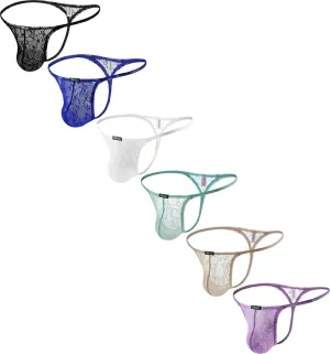 IKINGSKY Men's Lace See Throught G-String Underwear Sexy Low Rise Pouch Y-back Thong Underpanties