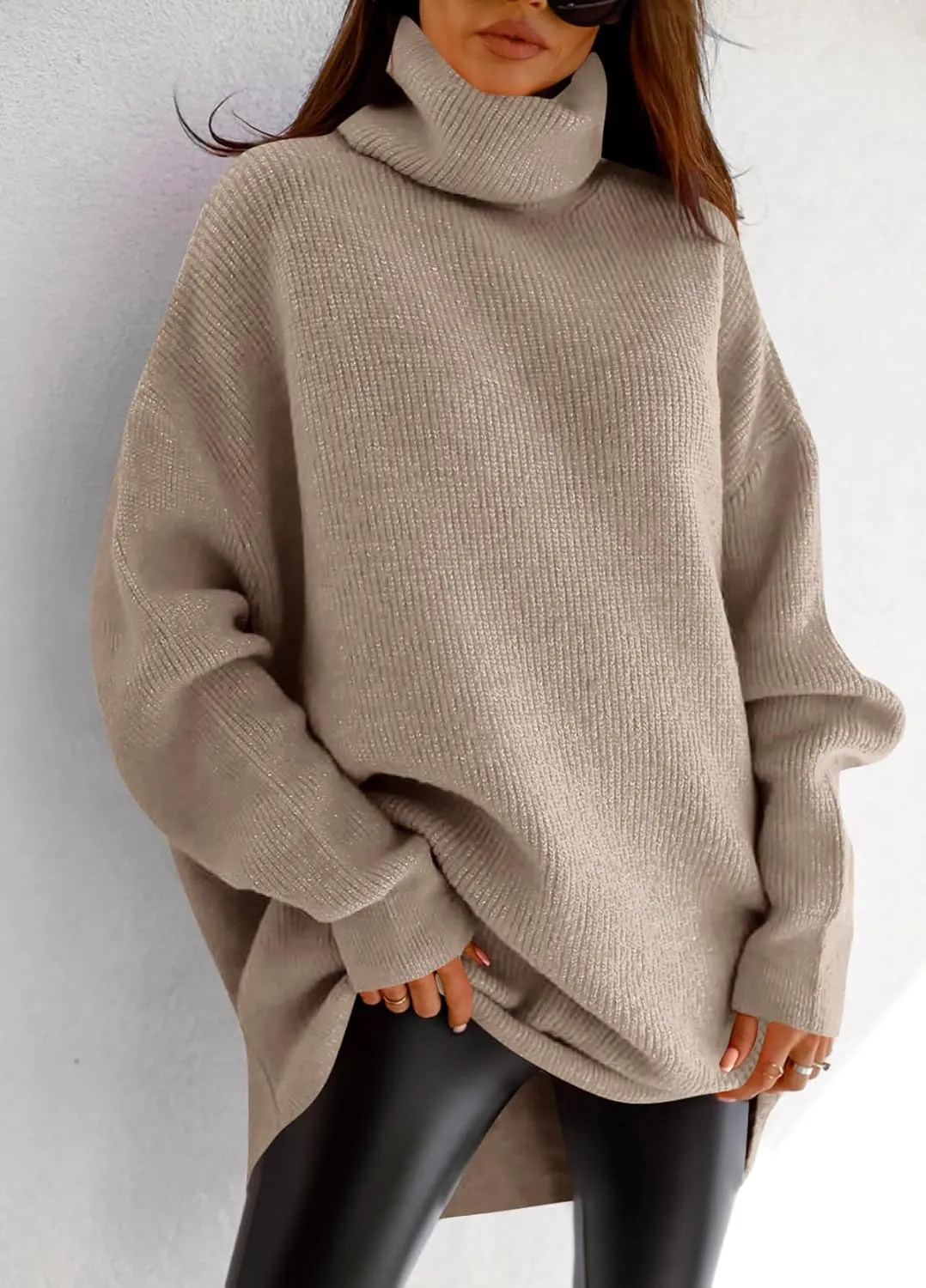 imesrun Womens Turtleneck Oversized Sweater Batwing Chunky Pullover Sweater Casual Fall Loose Knit Jumper Top