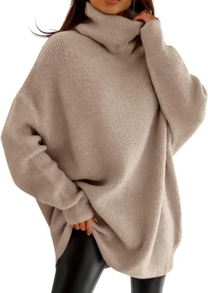 imesrun Womens Turtleneck Oversized Sweater Batwing Chunky Pullover Sweater Casual Fall Loose Knit Jumper Top