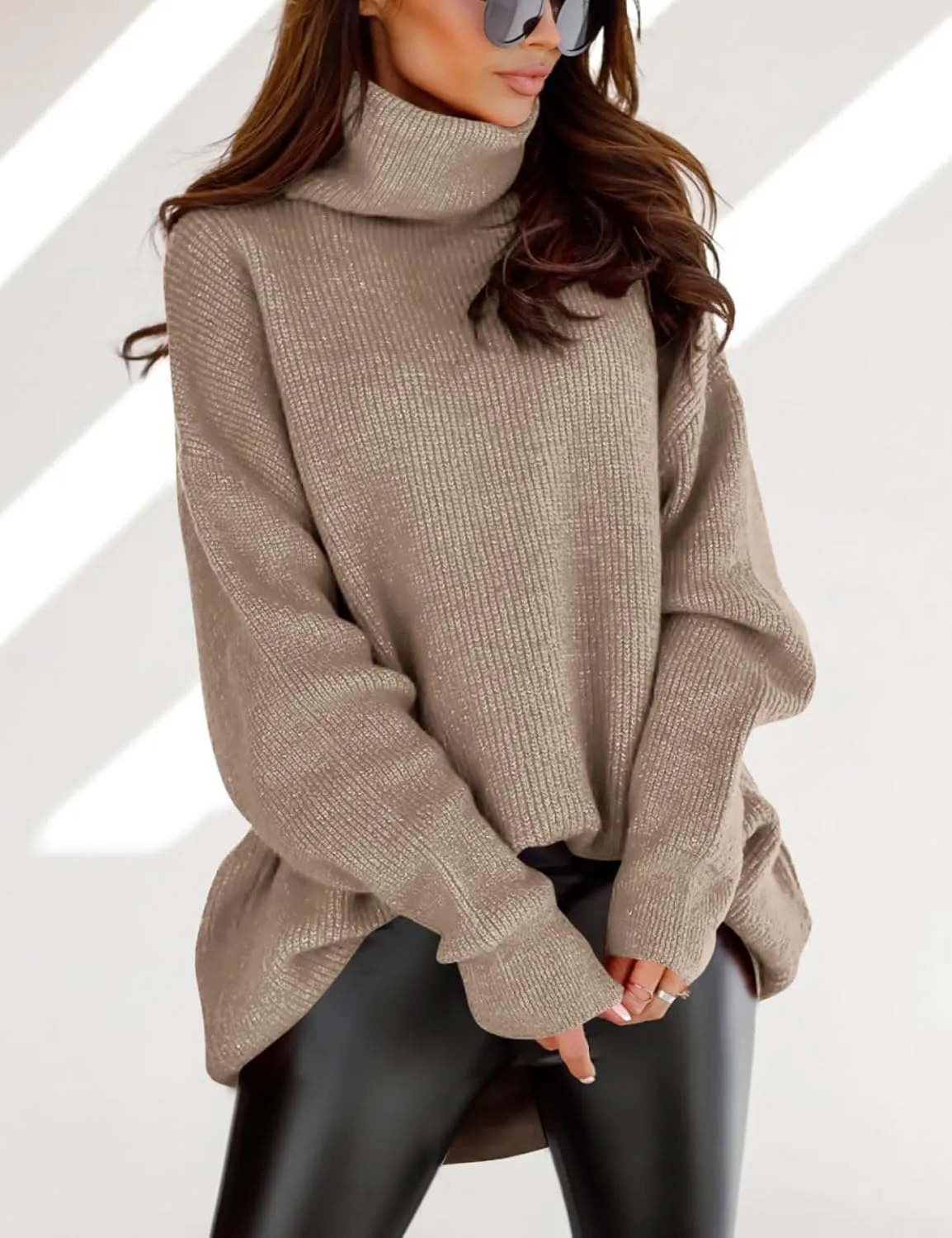 imesrun Womens Turtleneck Oversized Sweater Batwing Chunky Pullover Sweater Casual Fall Loose Knit Jumper Top