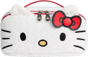 Impressions Vanity Hello Kitty Unfold Travel Makeup Bag Organizer, Opens Flat Zippered Cosmetic Bag with Cozy Sherpa Fabric Texture, Dual Compartments, Inner Pockets, Top Carrying Handle