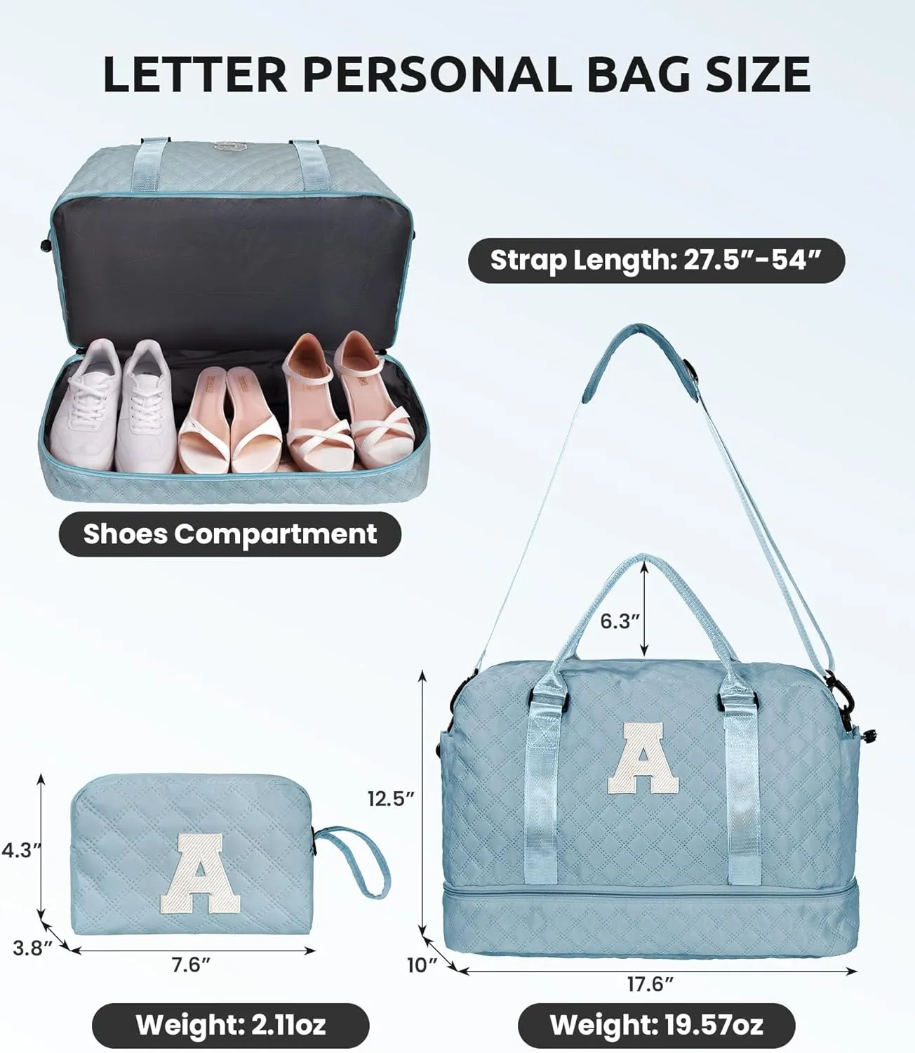 Initial Duffle Bag, Weekender Bags with Shoe Compartment and Shoulder Strap, Monogram Overnight Bag for Women Wet Pocket, Girl Travel Bag with Makeup Bag Gifts for Niece (Letter R)