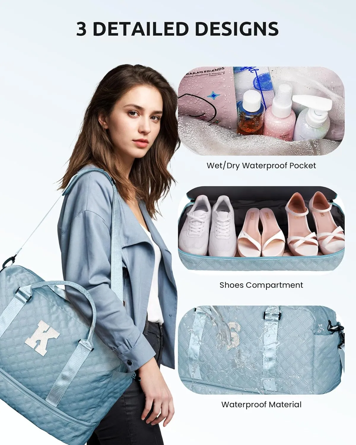 Initial Duffle Bag, Weekender Bags with Shoe Compartment and Shoulder Strap, Monogram Overnight Bag for Women Wet Pocket, Girl Travel Bag with Makeup Bag Gifts for Niece (Letter R)