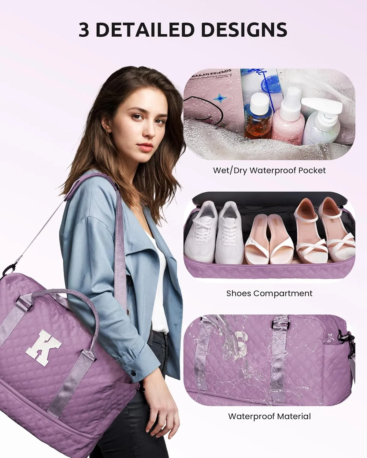 Initial Duffle Bag, Weekender Bags with Shoe Compartment and Shoulder Strap, Monogram Overnight Bag for Women Wet Pocket, Girl Travel Bag with Makeup Bag Gifts for Niece (Letter R)