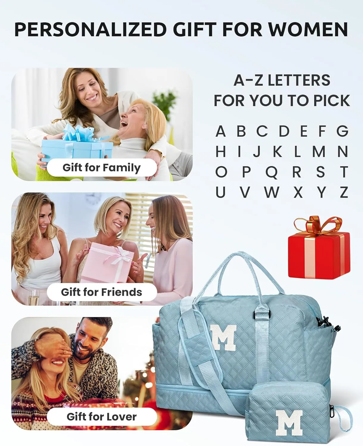 Initial Duffle Bag, Weekender Bags with Shoe Compartment and Shoulder Strap, Monogram Overnight Bag for Women Wet Pocket, Girl Travel Bag with Makeup Bag Gifts for Niece (Letter R)