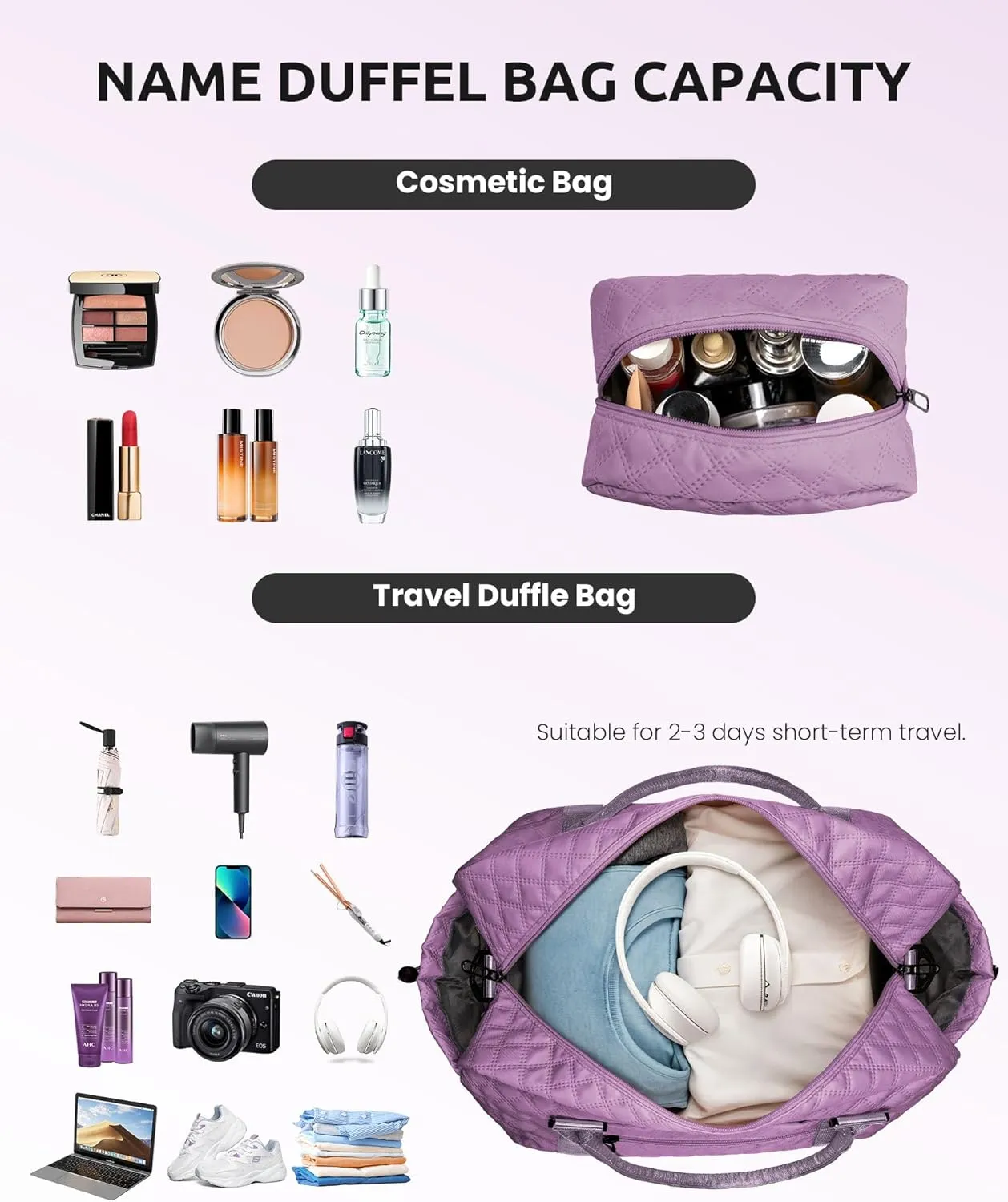 Initial Duffle Bag, Weekender Bags with Shoe Compartment and Shoulder Strap, Monogram Overnight Bag for Women Wet Pocket, Girl Travel Bag with Makeup Bag Gifts for Niece (Letter R)