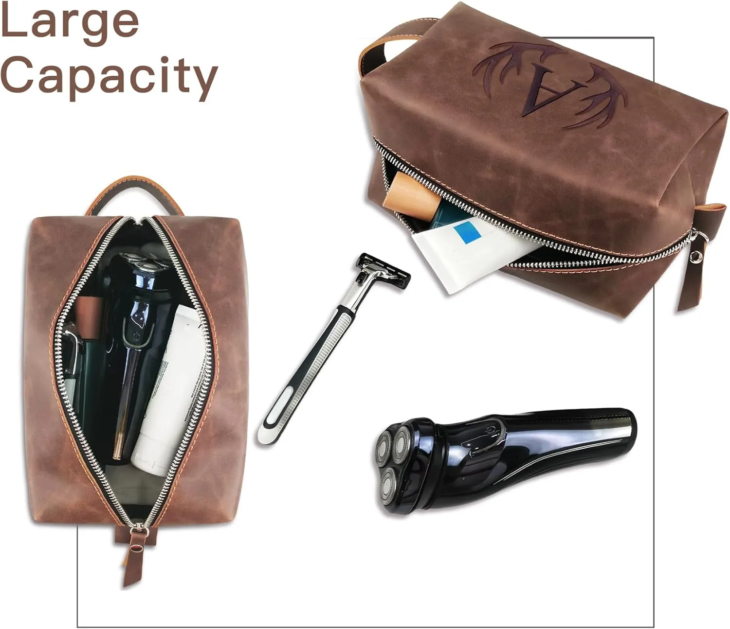 Initial Letter Travel Toiletry Bag 30th 40th 50th 60th 70th 80th Birthday Gifts for Men Him PU Leather Shaving Bag for Toiletries Accessories Father's Day Gifts for Dad from Daughter Son (B)