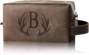 Initial Letter Travel Toiletry Bag 30th 40th 50th 60th 70th 80th Birthday Gifts for Men Him PU Leather Shaving Bag for Toiletries Accessories Father's Day Gifts for Dad from Daughter Son (B)