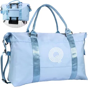 Initial Travel Duffel Bag, Sports Gym Bag, Personalized Weekender Bag with Shoulder Strap, Graduation Gift Monogram Overnight Bag for Women with Trolley Sleeve & Wet Pocket, Q, Light Blue