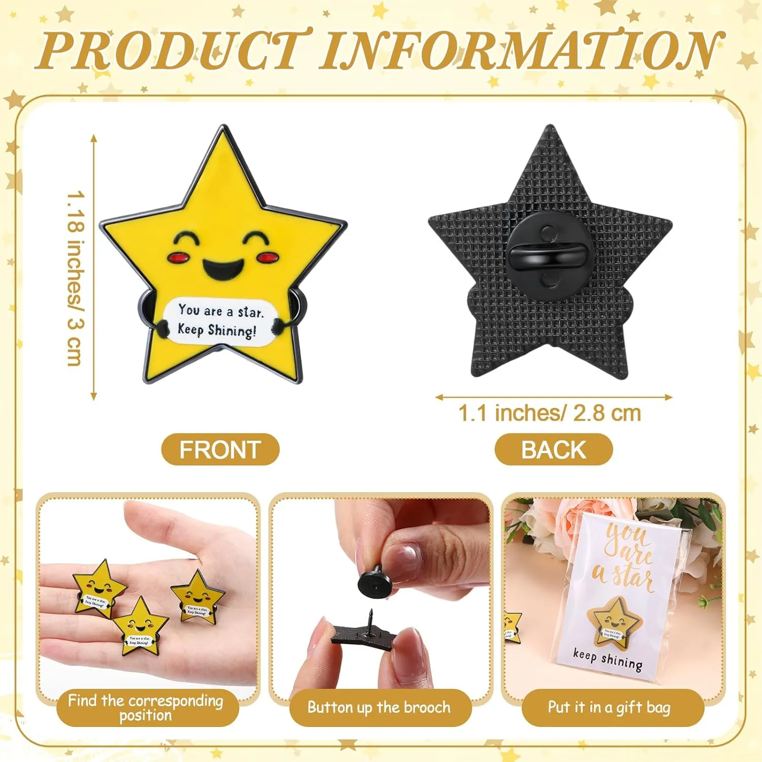 Inspirational Star Gift Motivational Star Lapel Pin You Are a Star Card Bag End of Year Gift for Graduation Student