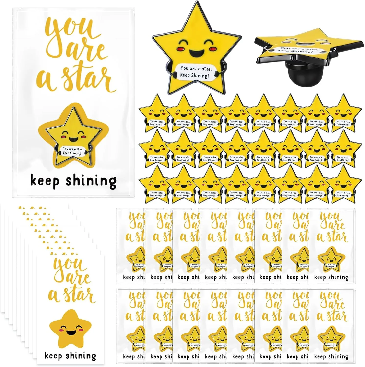 Inspirational Star Gift Motivational Star Lapel Pin You Are a Star Card Bag End of Year Gift for Graduation Student