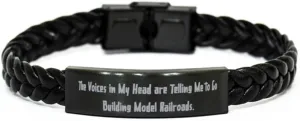 Inspire Model Railroads Gifts, The Voices in My Head are Telling Me to Go, Holiday Braided Leather Bracelet for Model Railroads, Gifts for Model Railroaders, Model Trains, Model Train Sets, Toy