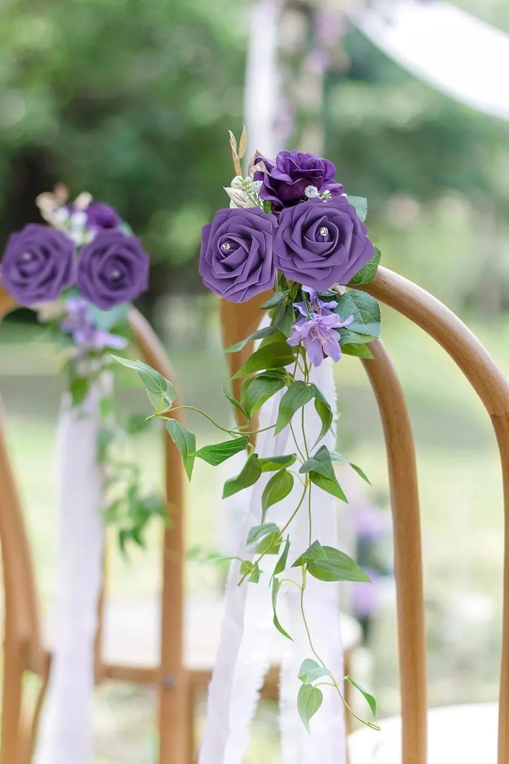 INSUNSX Purple Roses Artificial Flowers with Crystal 50PCS Purple Artificial Roses with Stems Realistic Purple Flowers for Bridal Shower Centerpieces Wedding Bouquet Table Decorations (Purple)