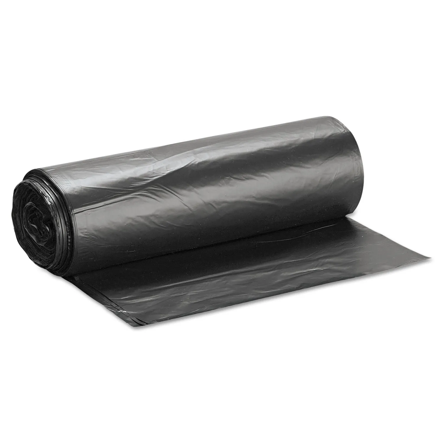 Inteplast Group High-Density Interleaved Commercial Can Liners, 60 gal, 17 microns, 38" x 60", Black, 25 Bags/Roll, 8 Rolls/Carton