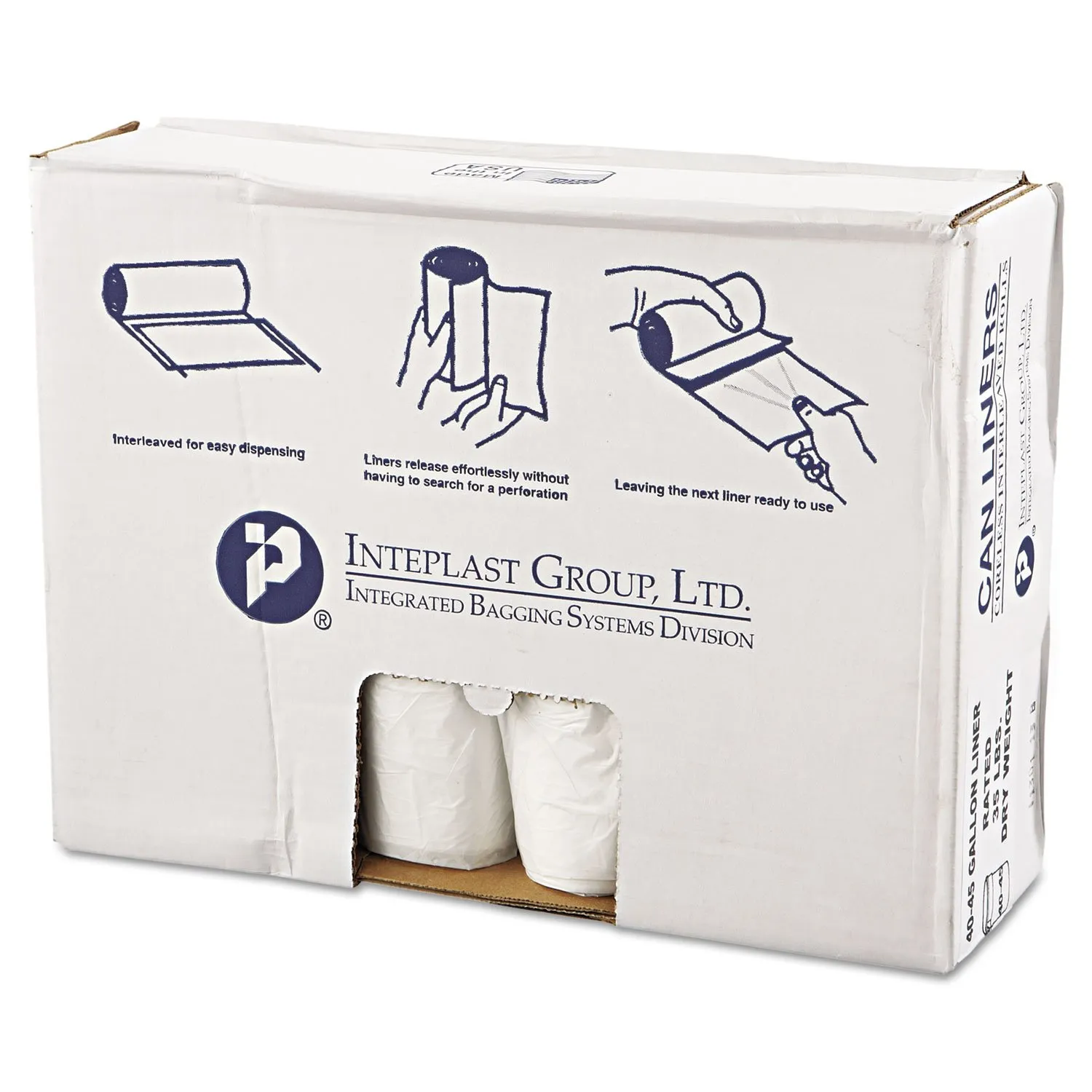Inteplast Group VALH4048N12 40-45 gallon Capacity, 46" Length x 40" Width x 11 Mic Thickness, Natural Color, HDPE Commercial Coreless Valu-Plus Institutional Trash Can Liner (Case of 8 Roll, 25 Bags p