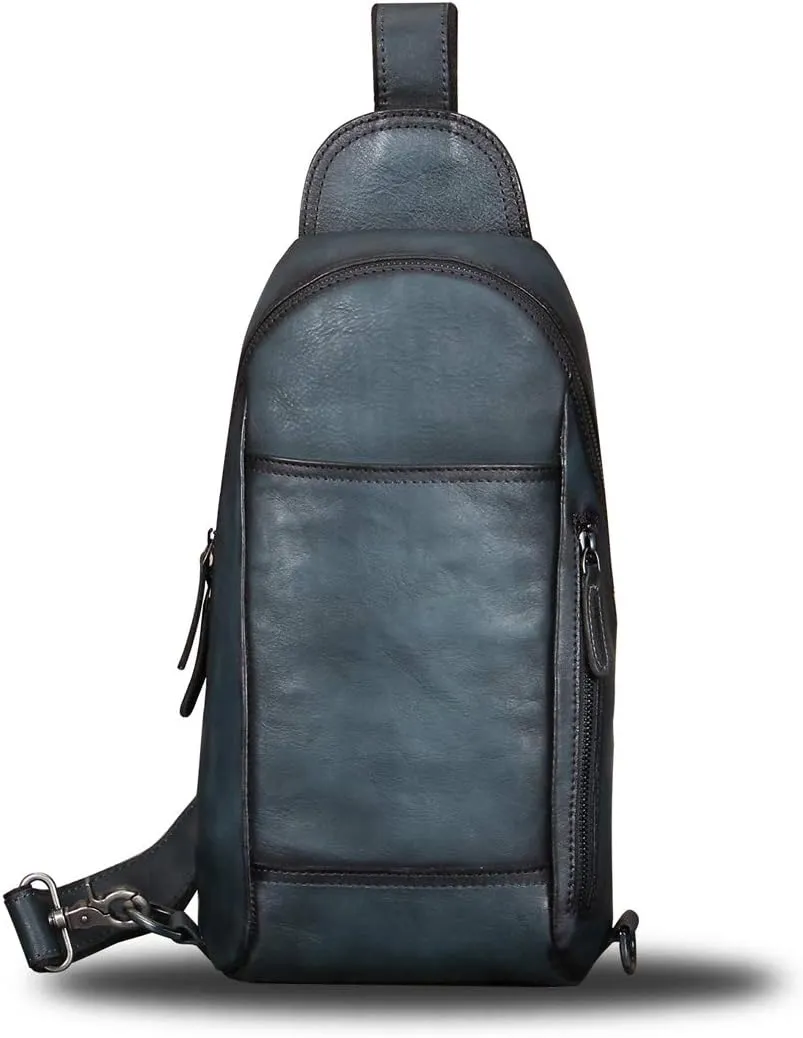 IVTG Genuine Leather Sling Bag for Men and Women Handmade Sling Backpack Shoulder Purse Crossbody Bag Chest Bag