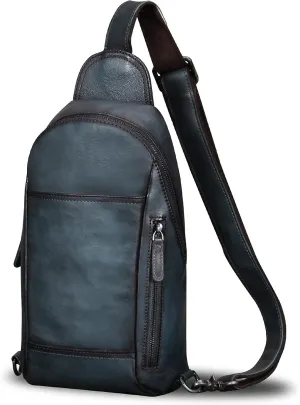 IVTG Genuine Leather Sling Bag for Men and Women Handmade Sling Backpack Shoulder Purse Crossbody Bag Chest Bag