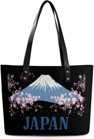 Japan Mount Fuji Cherry Flowers Women's Handbag Fashion Shoulder Bag Purse Leather Tote Bags Crossbody Travel