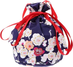 Japanese Drawstring Bag Kimono Purse Pouch Cherry Blossom Bag Floral Embroidered Jewelry Bag Coin Purse Bag Dark