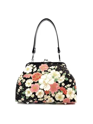 Japanese Pink Floral Kisslock Purse, Cherry Blossom Shoulder Bag, Crossbody Bag, Cute Novelty Purse, Gift for Women (Adjustable Crossbody)