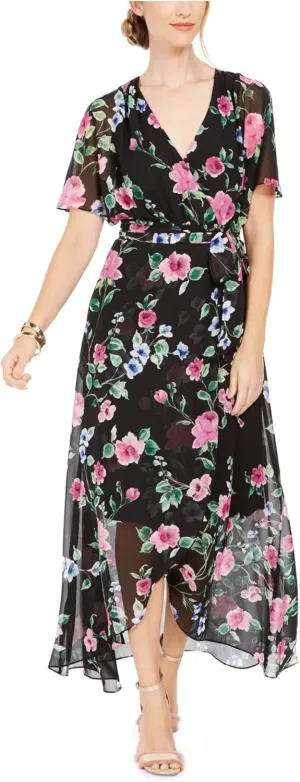 Jessica Howard Womens V Neck Floral Maxi Dress