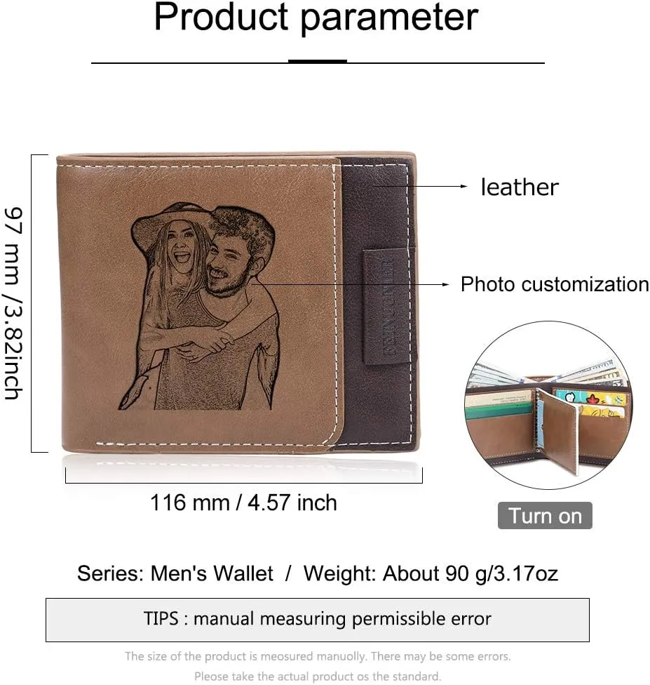 JewelOra Gifts for Men - Personalized Photo Wallet for Men - Custom Picture Wallet for Dad - Engraved Text PU Leather Wallet for Father Personalized Gifts