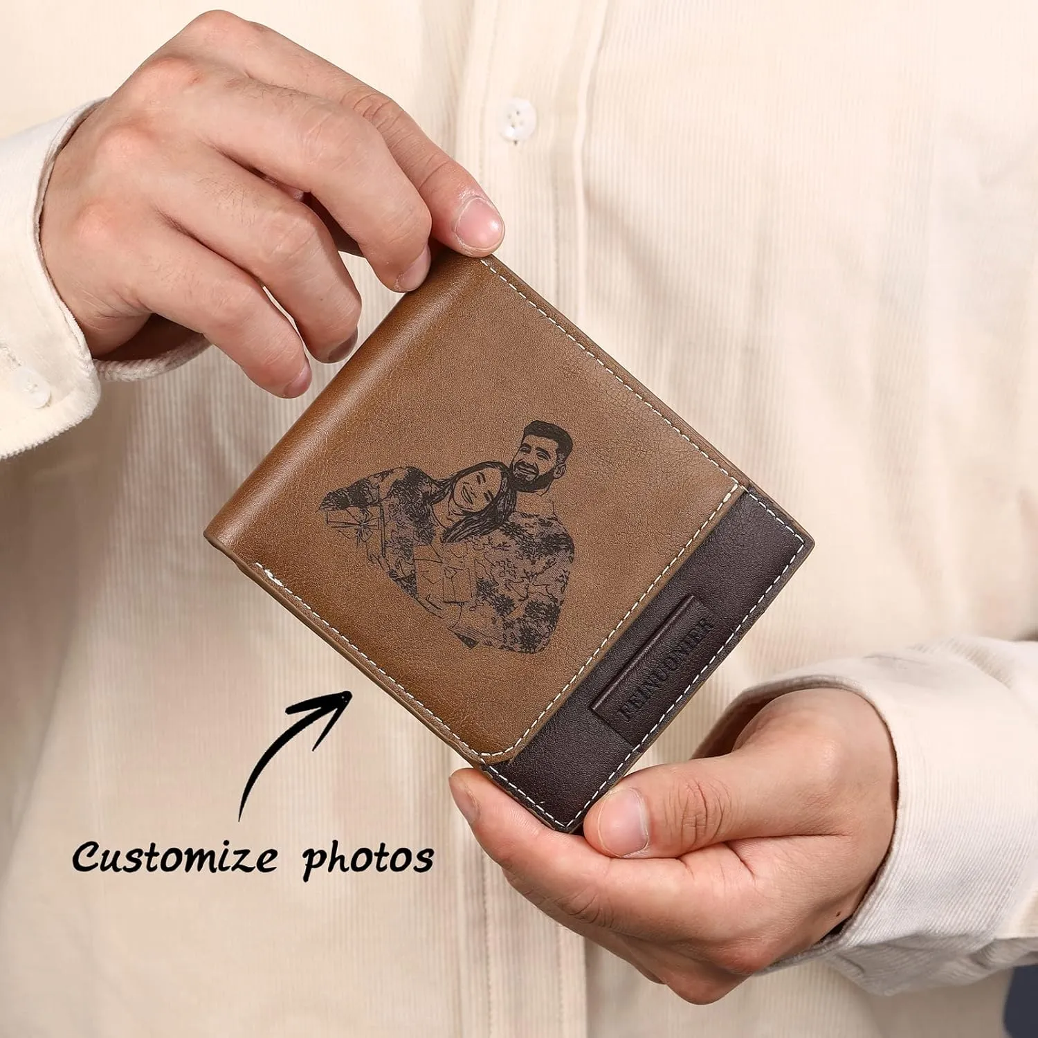 JewelOra Gifts for Men - Personalized Photo Wallet for Men - Custom Picture Wallet for Dad - Engraved Text PU Leather Wallet for Father Personalized Gifts